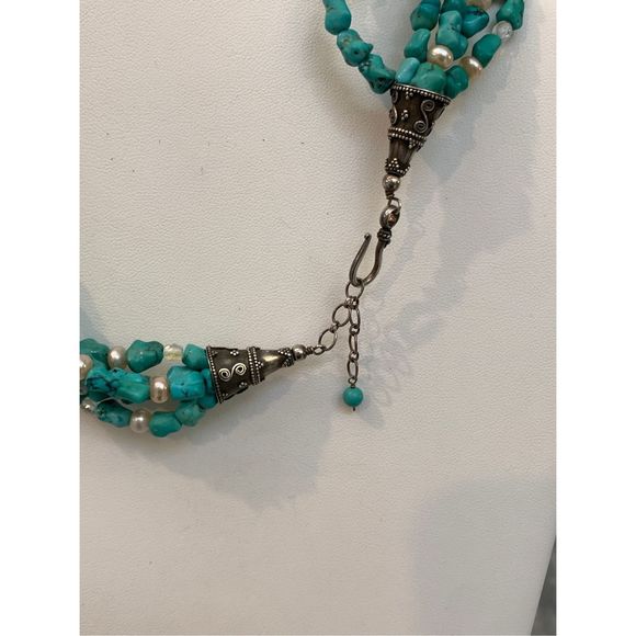 Turquoise Howlite and Pearl Necklace with Matching Bracelet #stunning #western - Picture 4 of 12